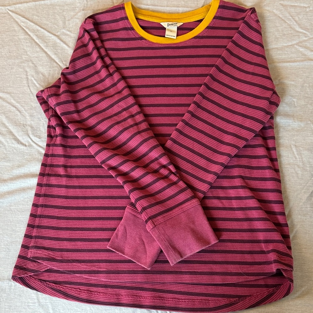 Duluth Trading Co Women's Long Sleeve Striped Tee - Purple and Yellow
